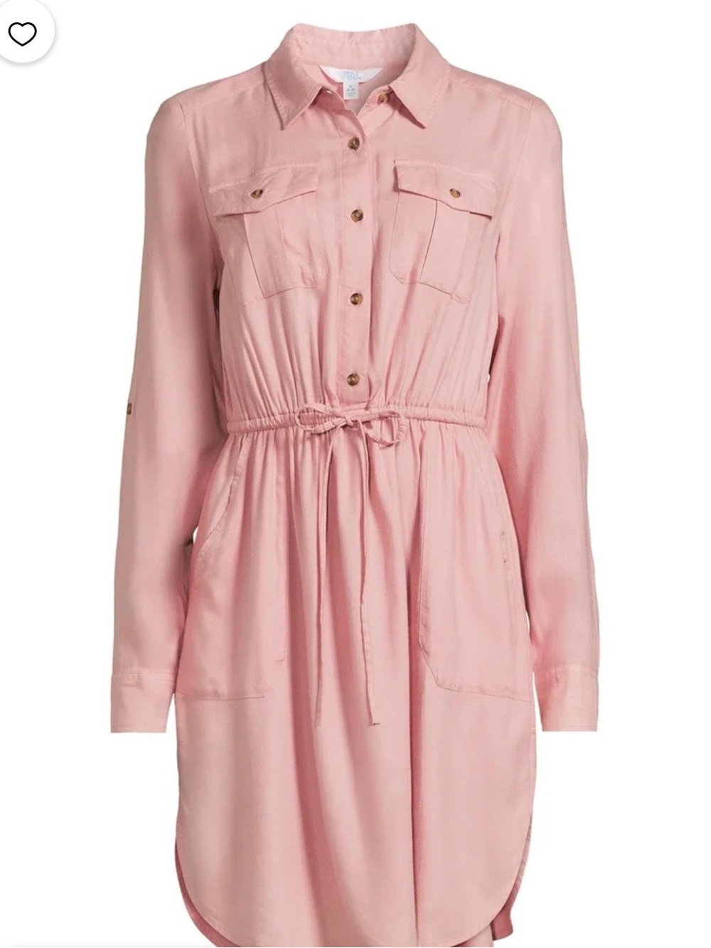 Time and Tru Blush Pink Long-Sleeve Shirt Dress with Drawstring Waist